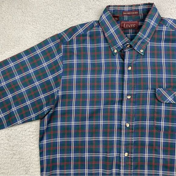 Levis Shirt Mens Large Plaid Thin Lightweight Summer Tailored For Men USA VTG - Picture 3 of 16